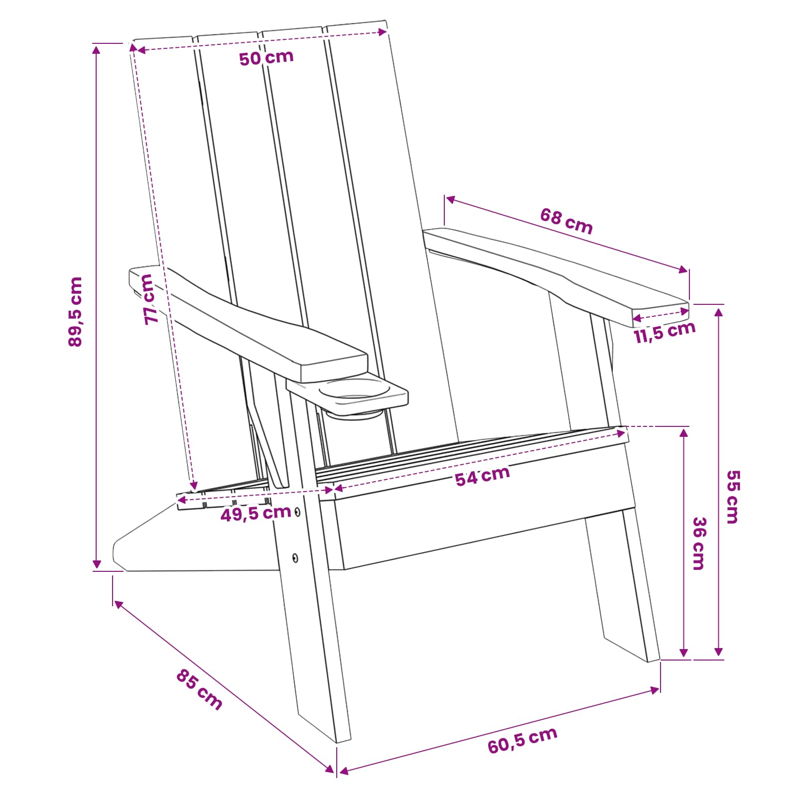 Garden Adirondack Chair Light Brown 75x88.5x89.5 cm