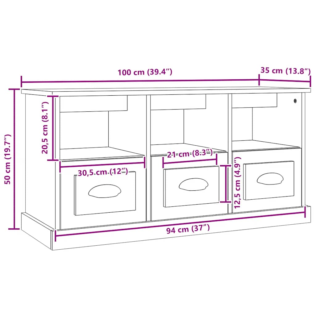 TV Cabinet Grey Sonoma 100x35x50 cm Engineered Wood