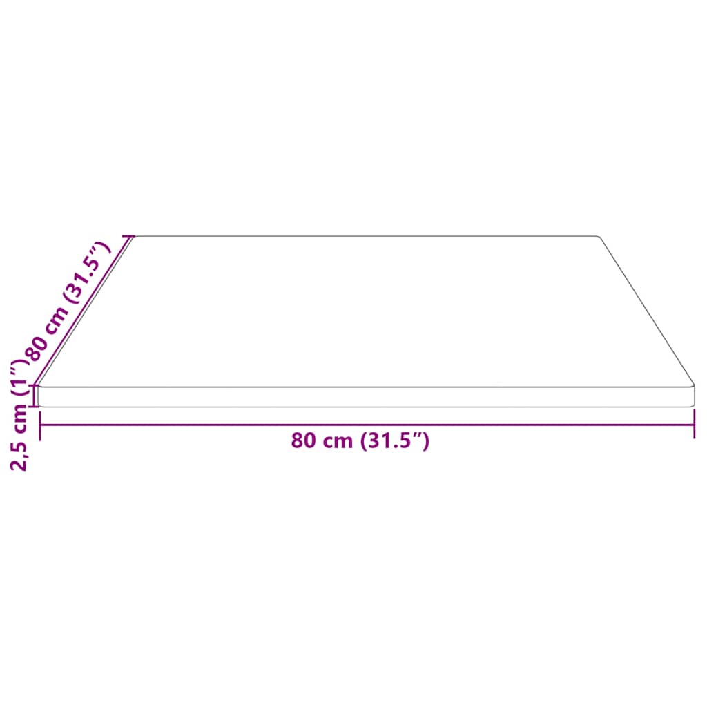 Table Top 80x80x2.5 cm Solid Wood Pine Square