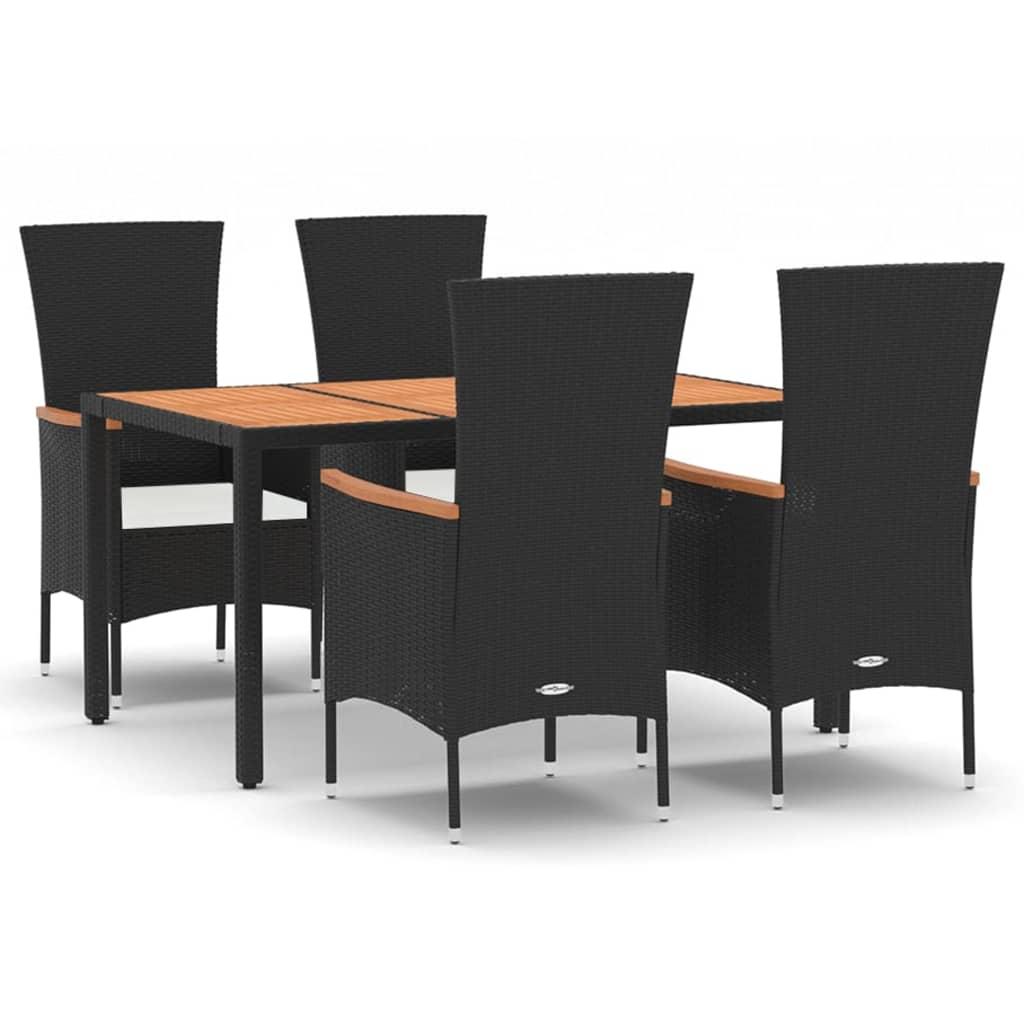 5 Piece Garden Dining Set with Cushions Black Poly Rattan