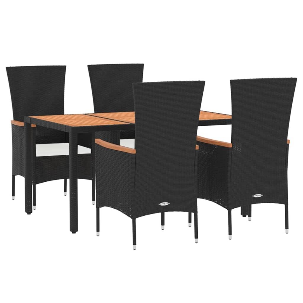 5 Piece Garden Dining Set with Cushions Black Poly Rattan