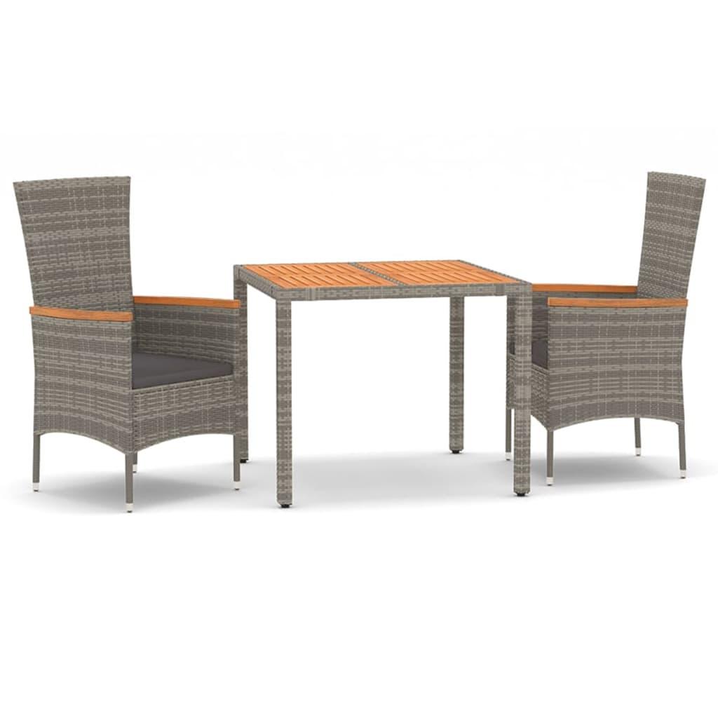 3 Piece Garden Dining Set with Cushions Grey Poly Rattan