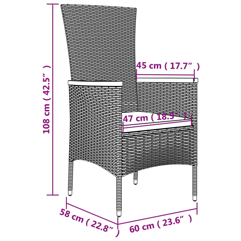 3 Piece Garden Dining Set with Cushions Grey Poly Rattan