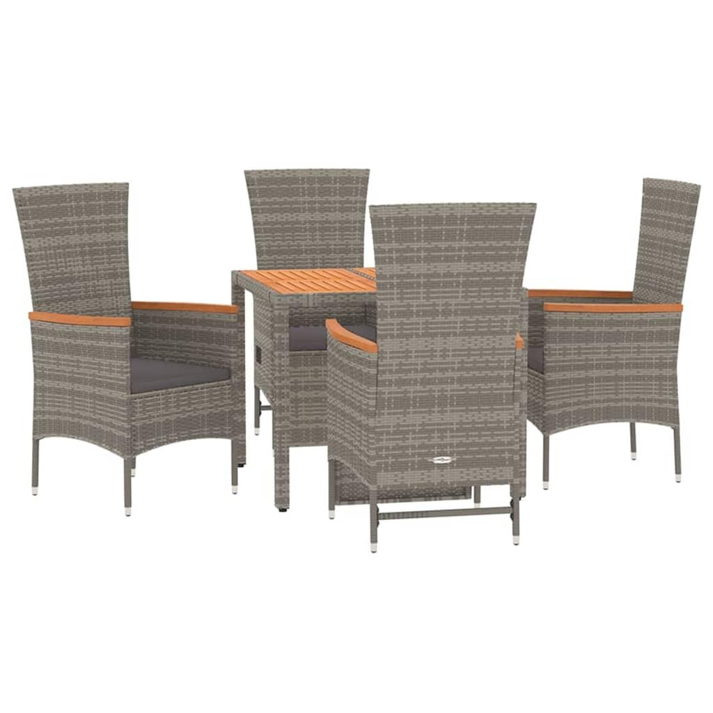 5 Piece Garden Dining Set with Cushions Grey Poly Rattan