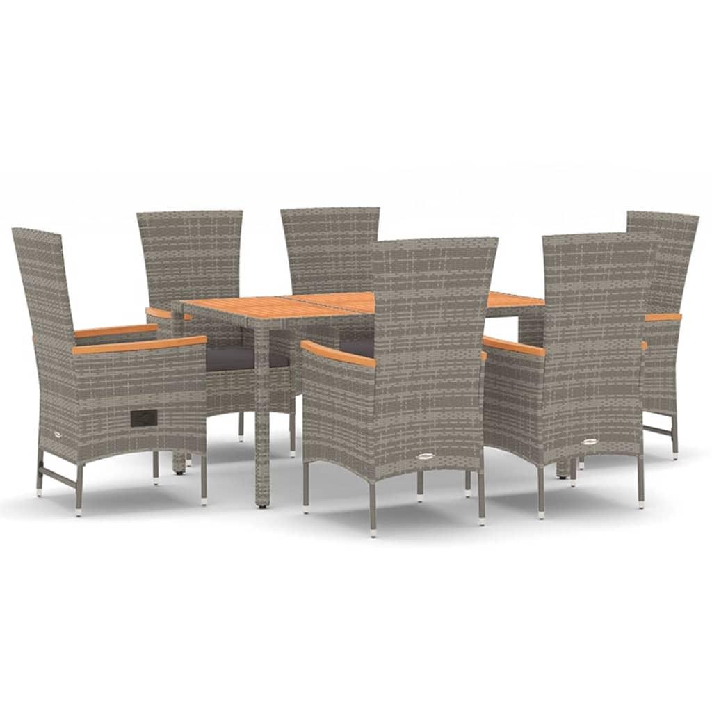7 Piece Garden Dining Set with Cushions Grey Poly Rattan