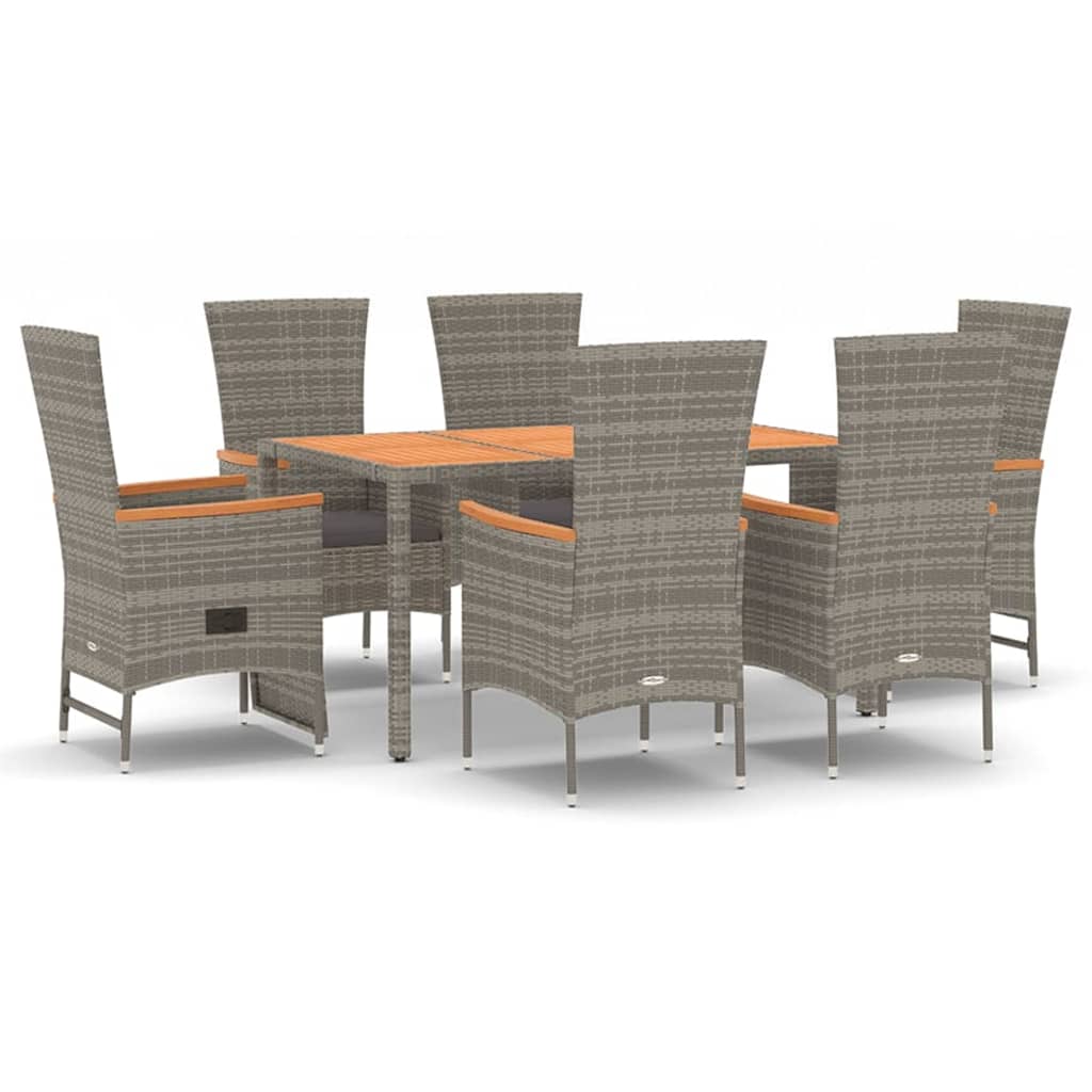 7 Piece Garden Dining Set with Cushions Grey Poly Rattan