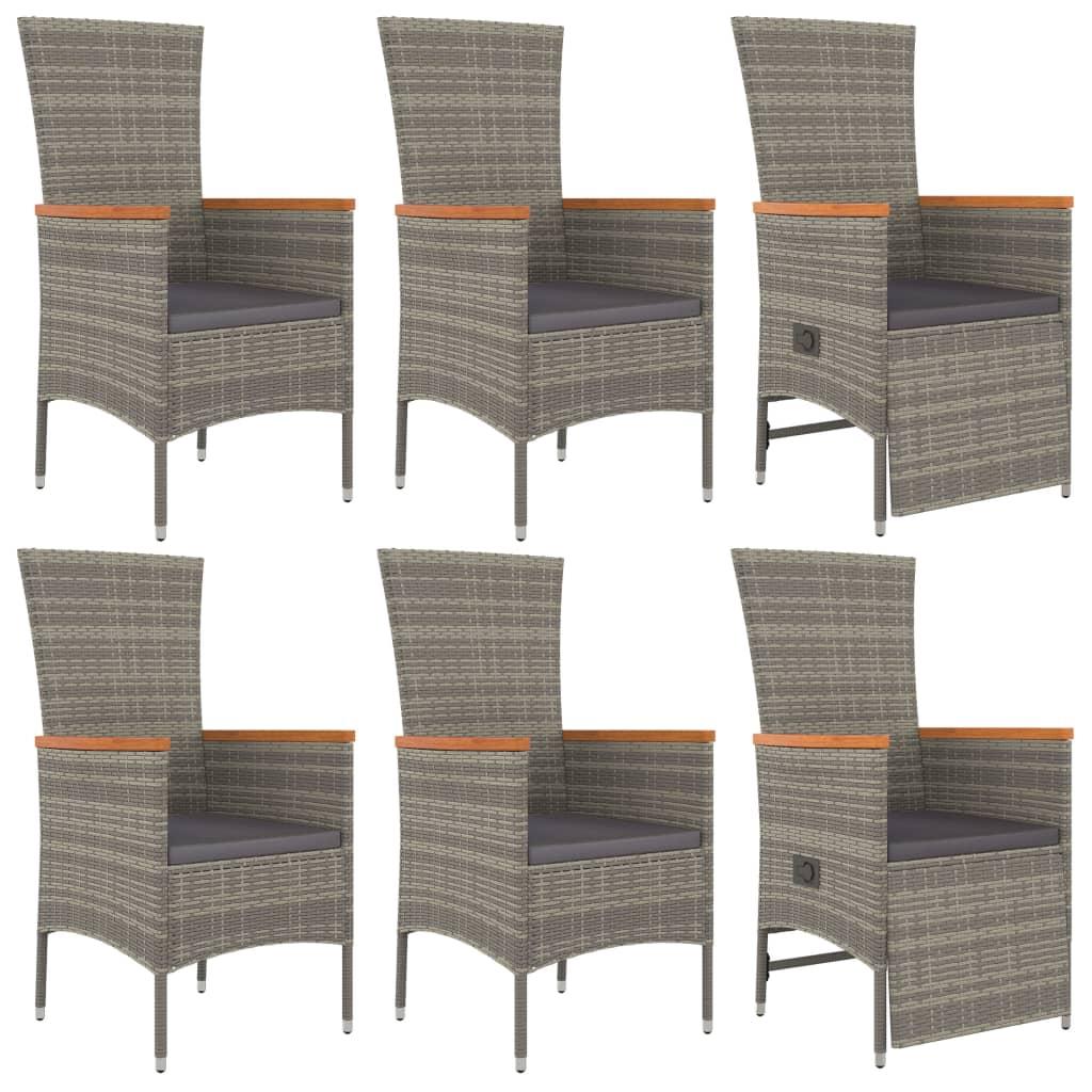 7 Piece Garden Dining Set with Cushions Grey Poly Rattan