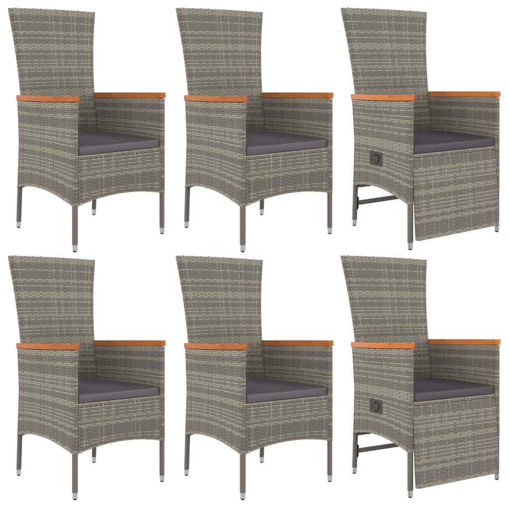 7 Piece Garden Dining Set with Cushions Grey Poly Rattan