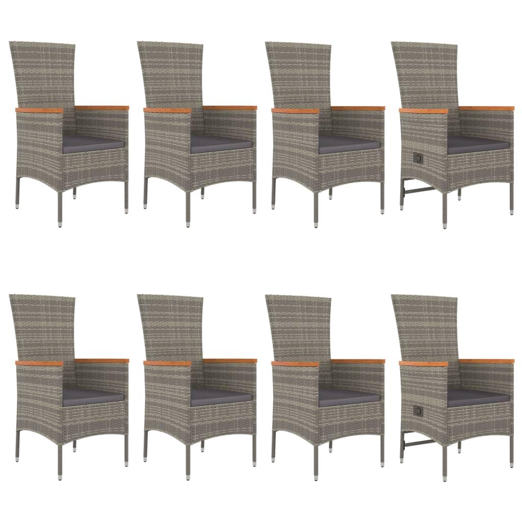 9 Piece Garden Dining Set with Cushions Grey Poly Rattan