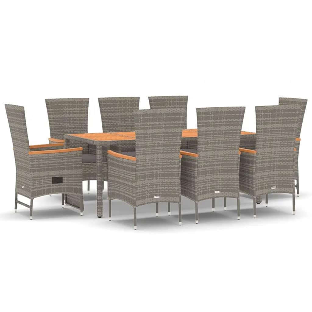 9 Piece Garden Dining Set with Cushions Grey Poly Rattan