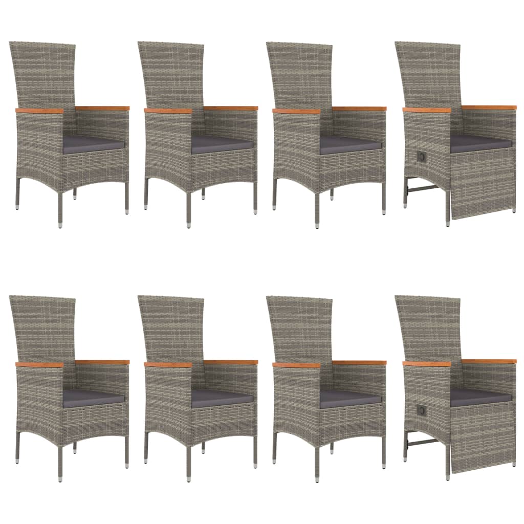 9 Piece Garden Dining Set with Cushions Grey Poly Rattan