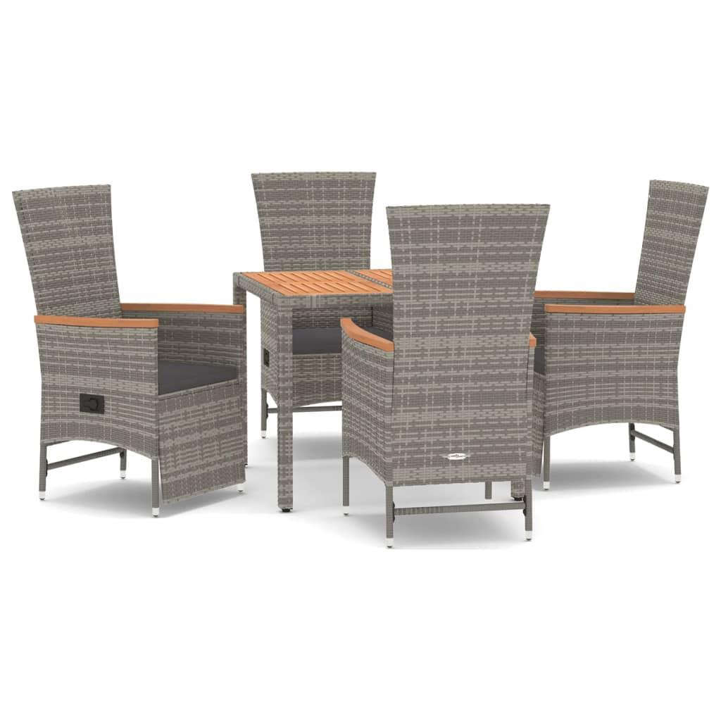 5 Piece Garden Dining Set with Cushions Grey Poly Rattan