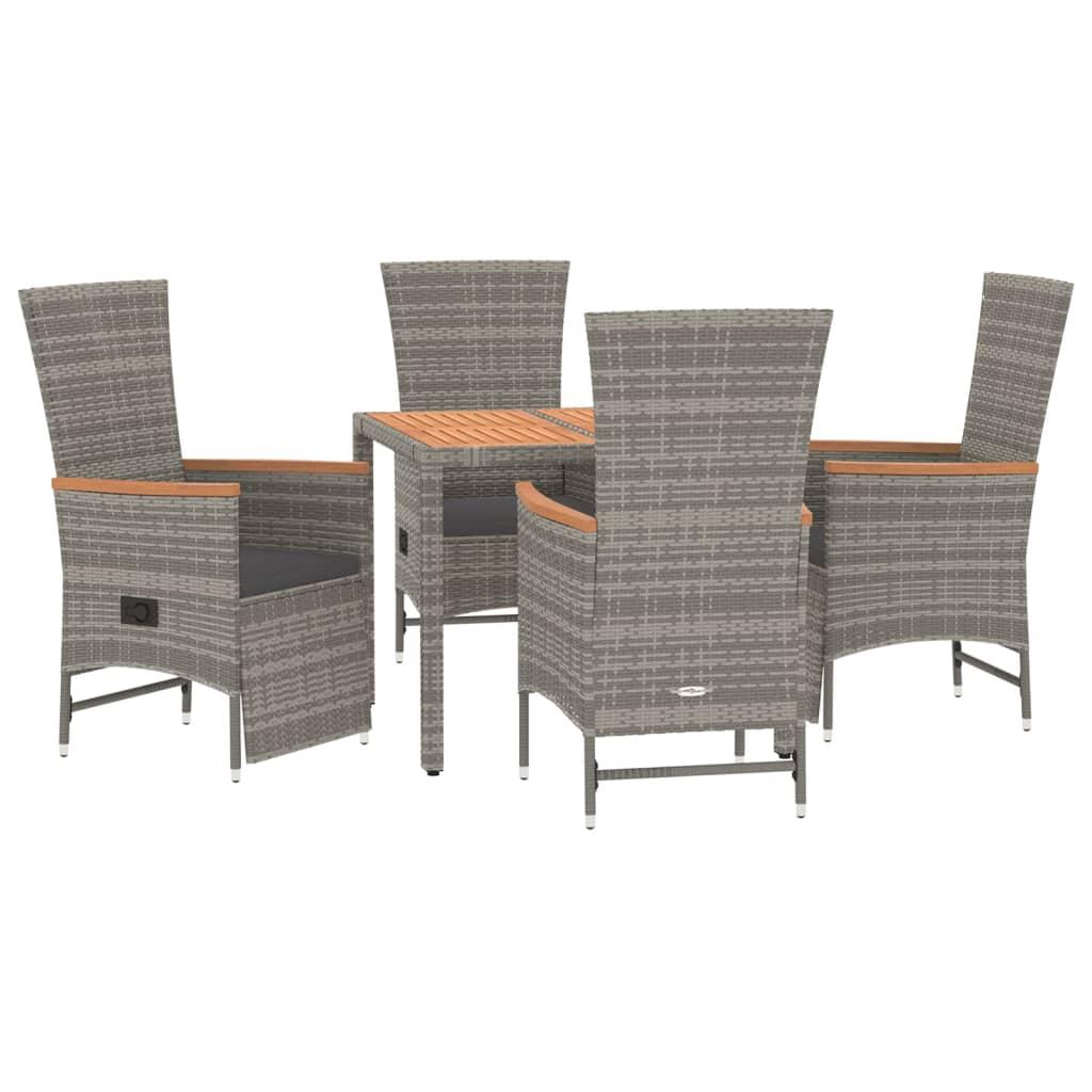 5 Piece Garden Dining Set with Cushions Grey Poly Rattan