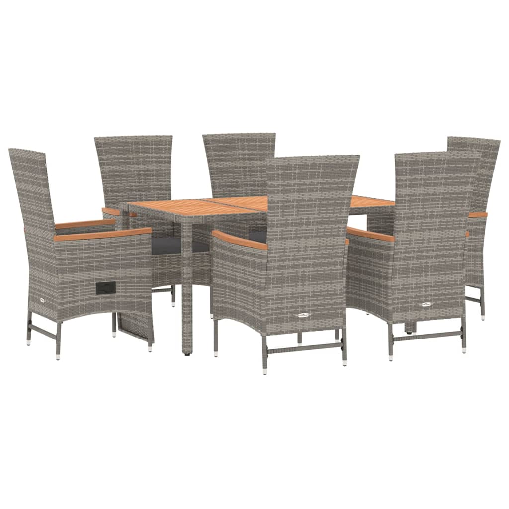 7 Piece Garden Dining Set with Cushions Grey Poly Rattan
