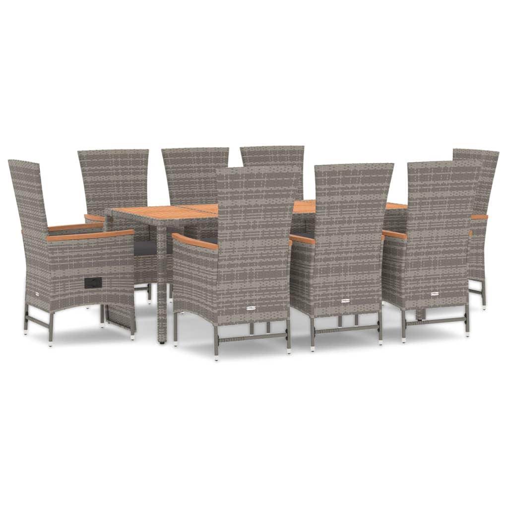 9 Piece Garden Dining Set with Cushions Grey Poly Rattan