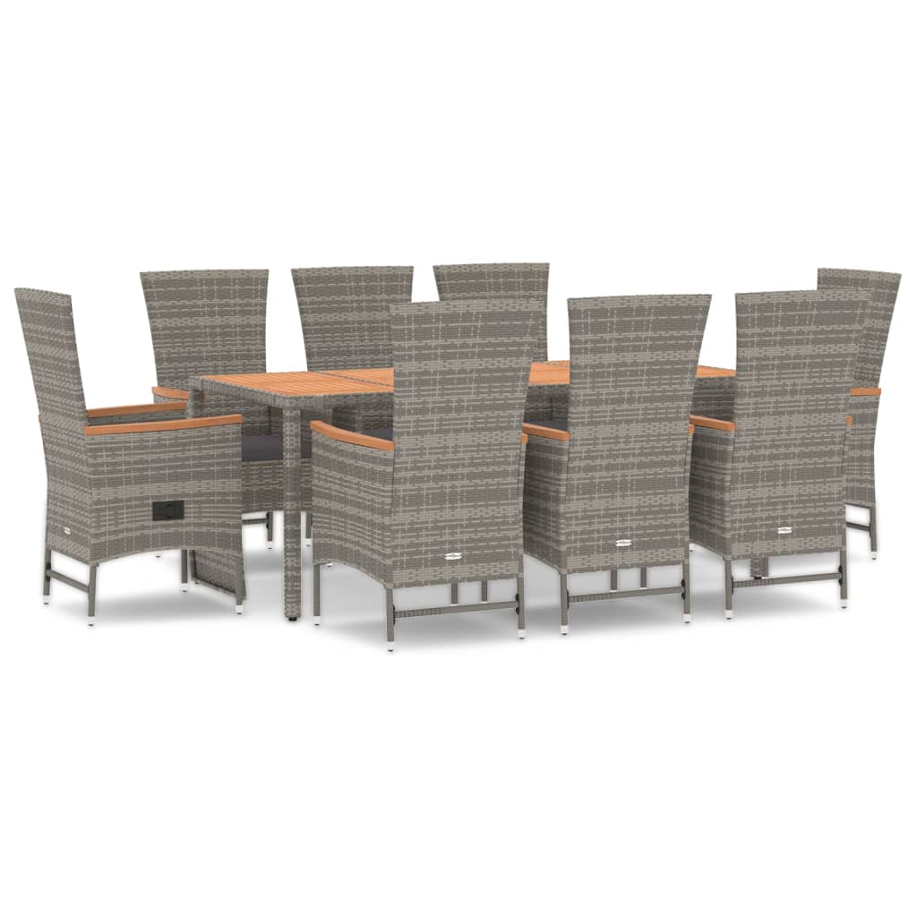 9 Piece Garden Dining Set with Cushions Grey Poly Rattan