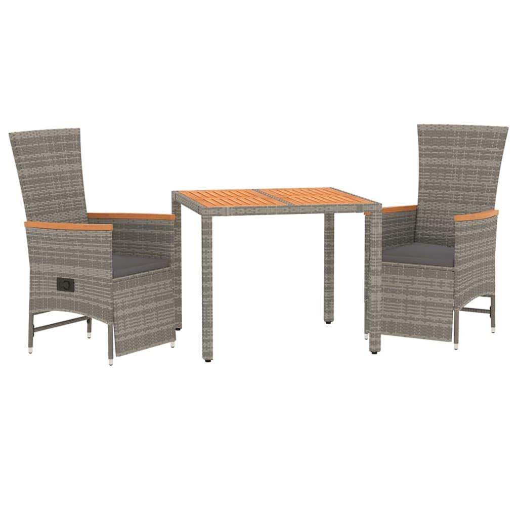 3 Piece Garden Dining Set with Cushions Grey Poly Rattan