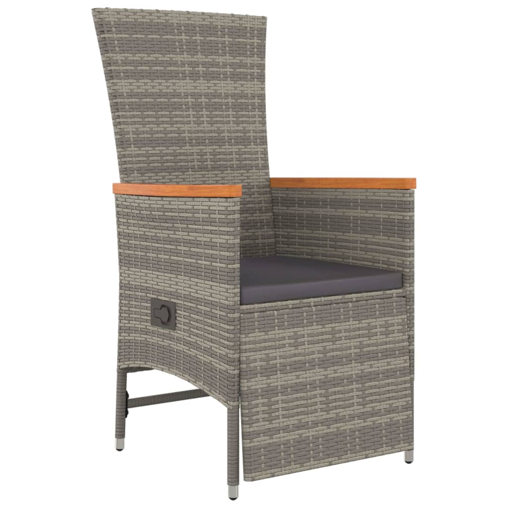 3 Piece Garden Dining Set with Cushions Grey Poly Rattan