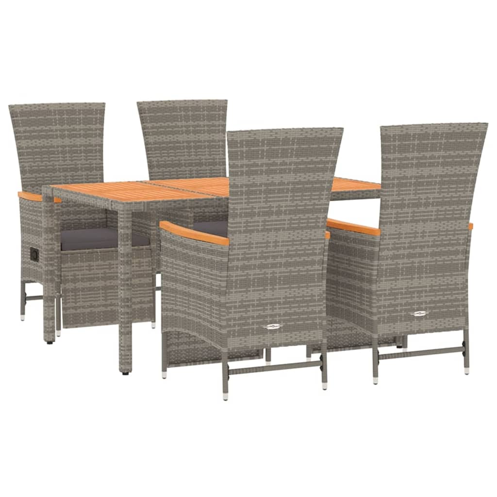 5 Piece Garden Dining Set with Cushions Grey Poly Rattan