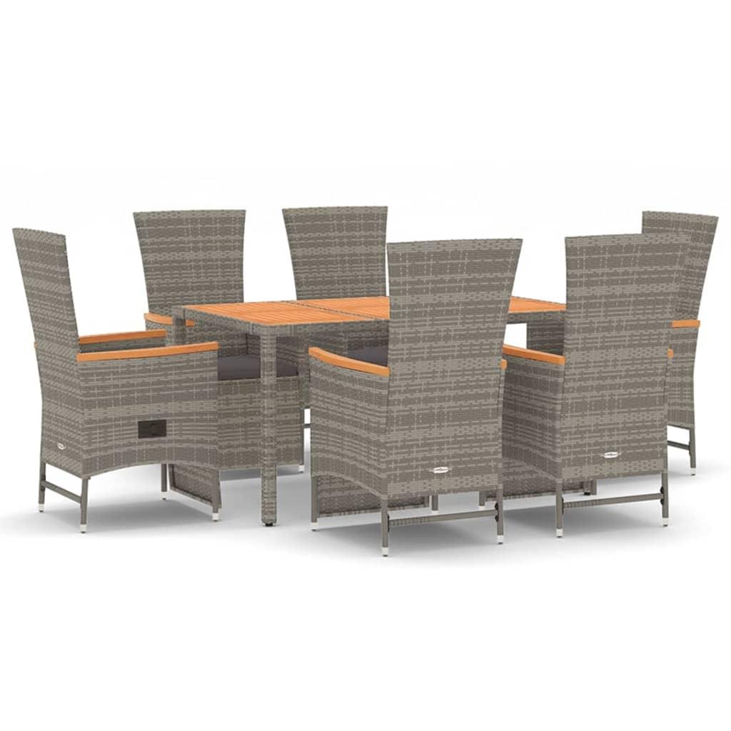 7 Piece Garden Dining Set with Cushions Grey Poly Rattan