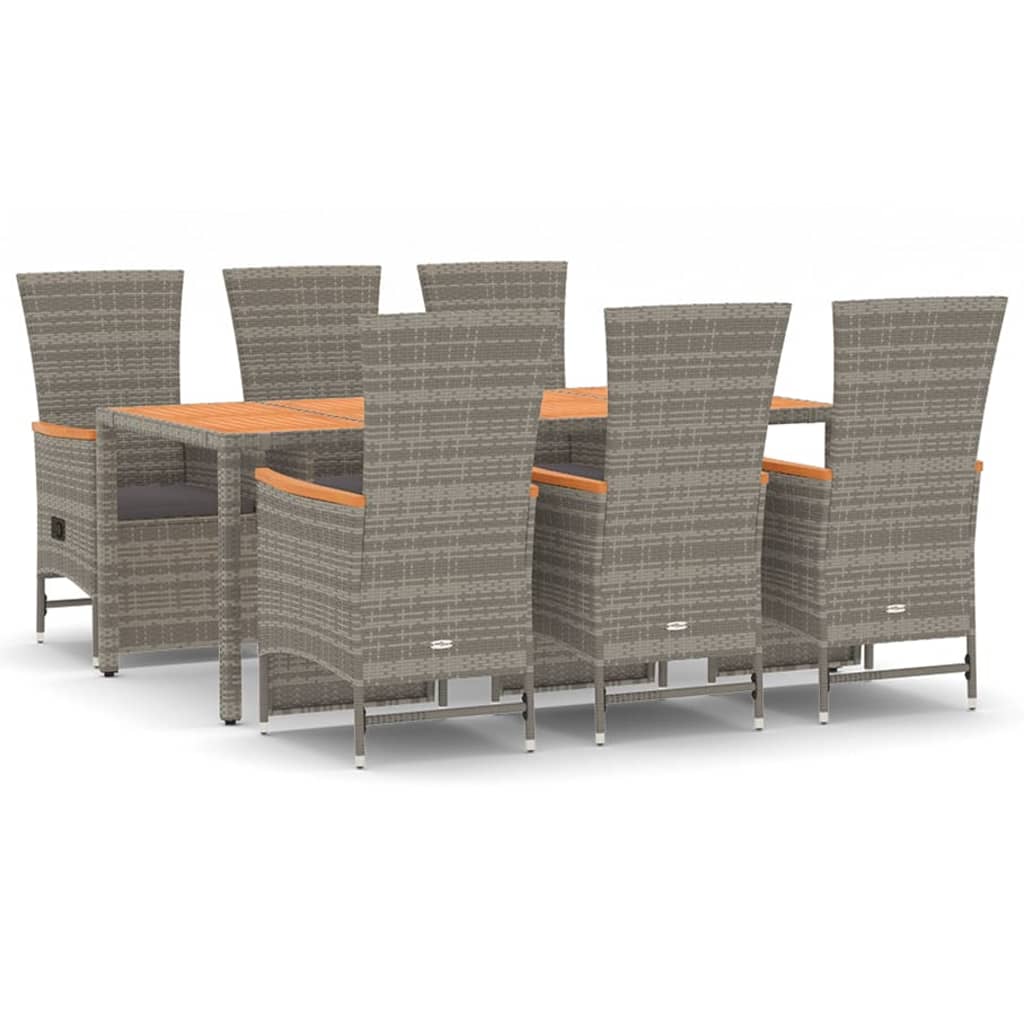 7 Piece Garden Dining Set with Cushions Grey Poly Rattan