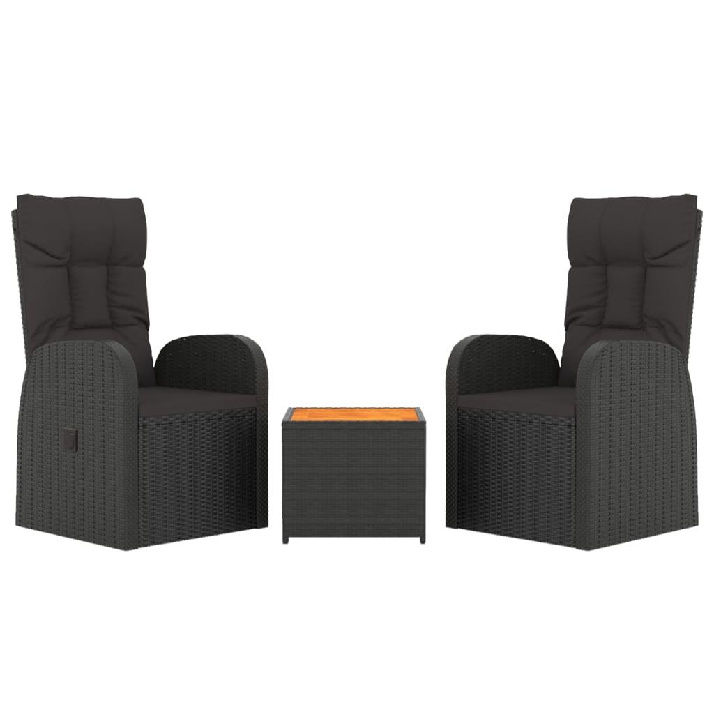 3 Piece Garden Lounge Set Black Poly Rattan&Solid Wood Acacia