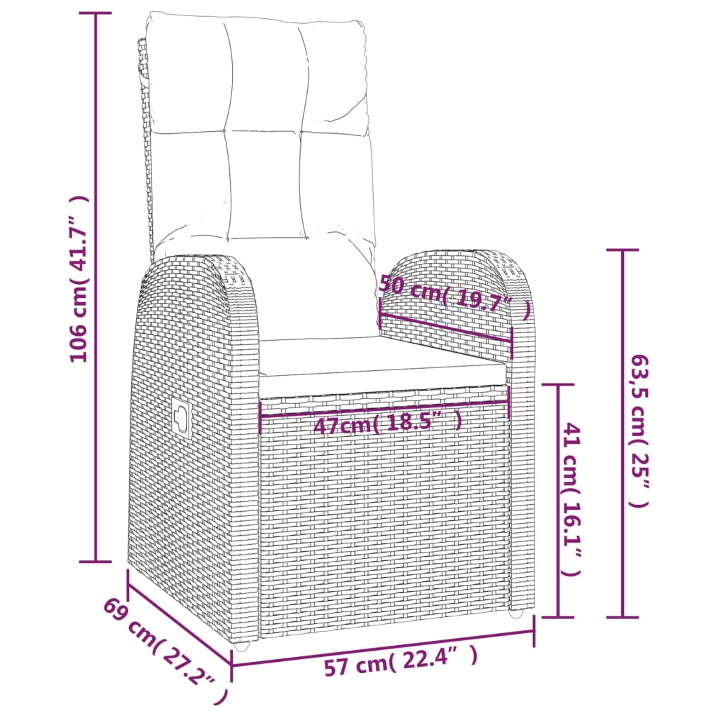 3 Piece Garden Lounge Set Black Poly Rattan&Steel