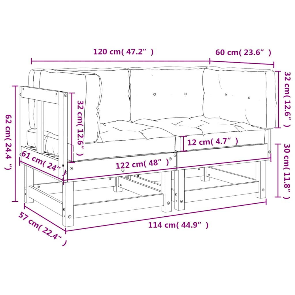 Corner Sofas with Cushions 2 pcs Solid Wood Pine