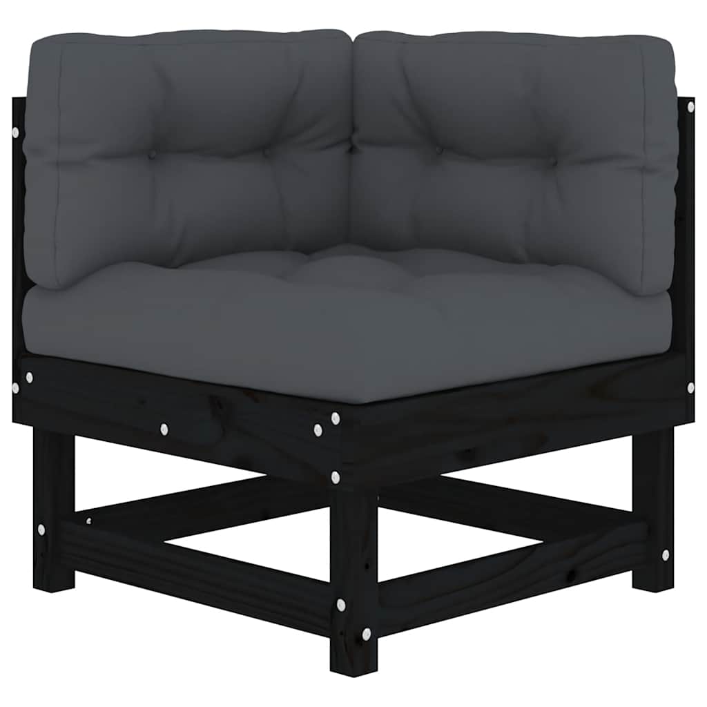 Corner Sofas with Cushions 2 pcs Black Solid Wood Pine