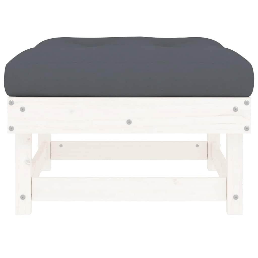 Garden Footstools with Cushions 2pcs White Solid Wood Pine