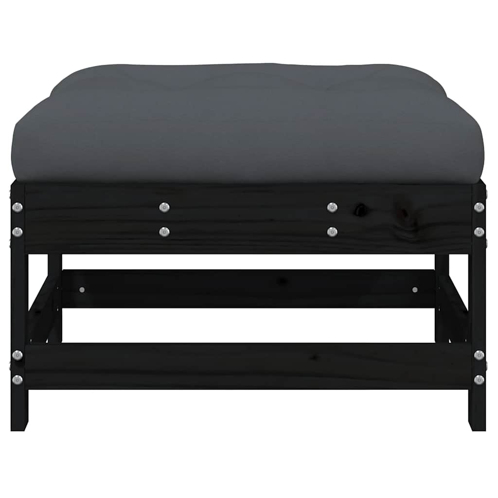 Garden Footstool with Cushion Black Solid Wood Pine