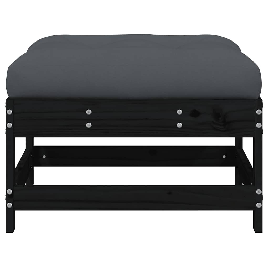 Garden Footstools with Cushions 2pcs Black Solid Wood Pine