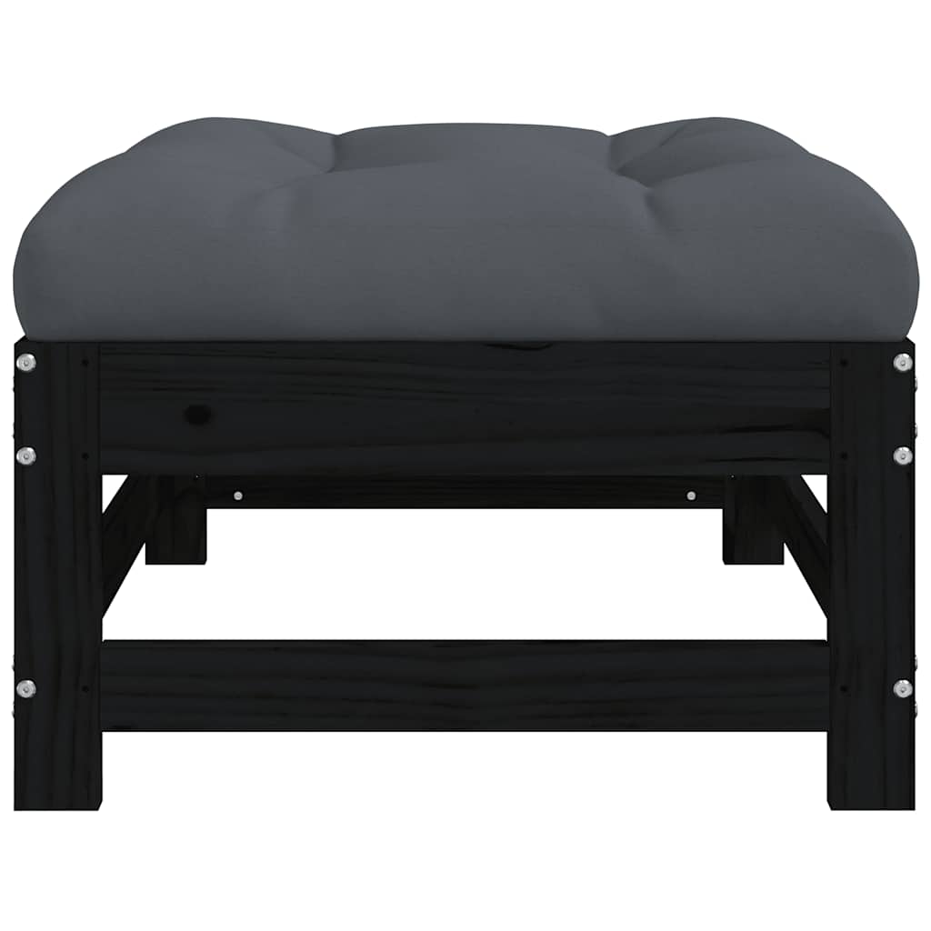 Garden Footstools with Cushions 2pcs Black Solid Wood Pine