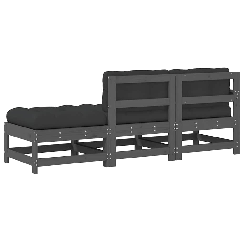 3 Piece Garden Lounge Set with Cushions Grey Solid Wood