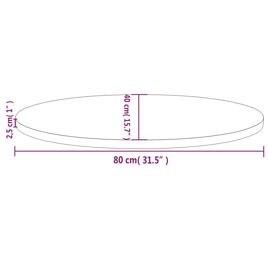 Table Top 80x40x2.5 cm Solid Wood Pine Oval