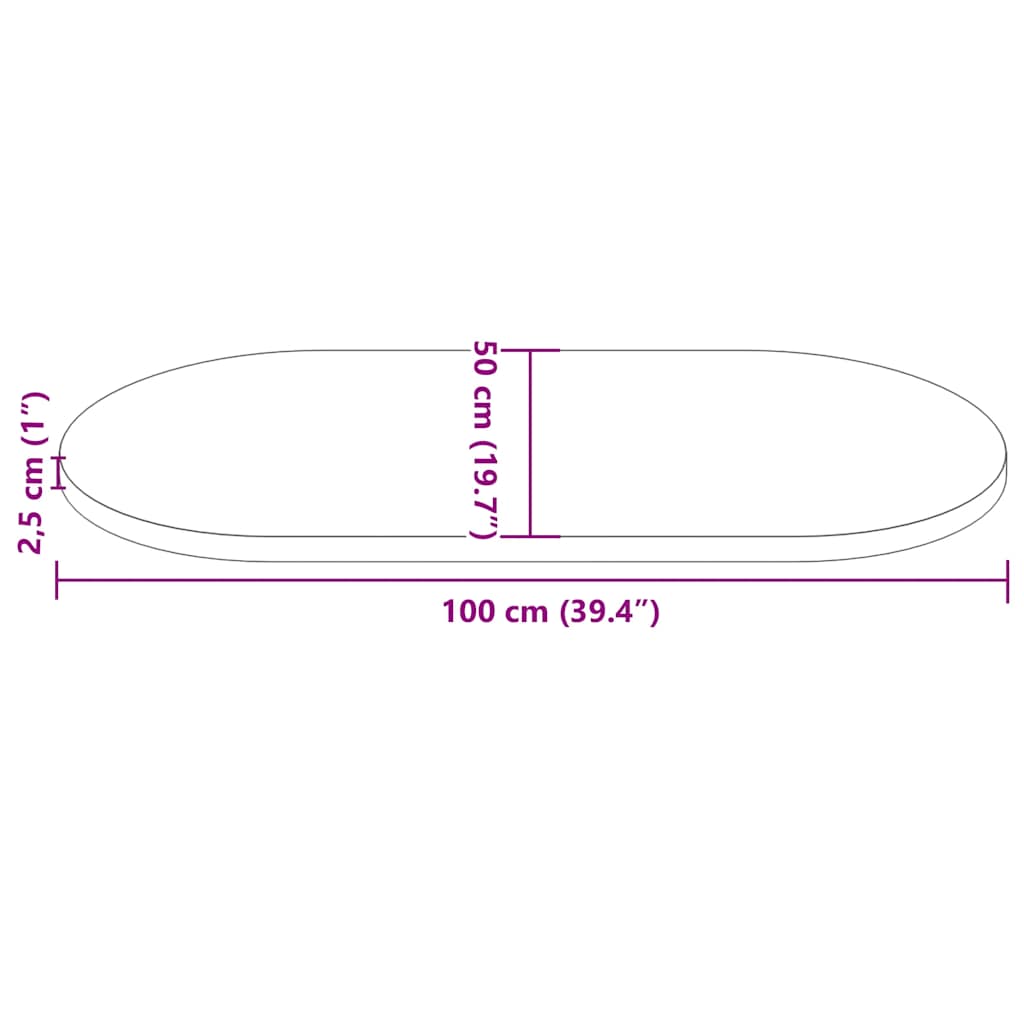 Table Top 100x50x2.5 cm Solid Wood Pine Oval