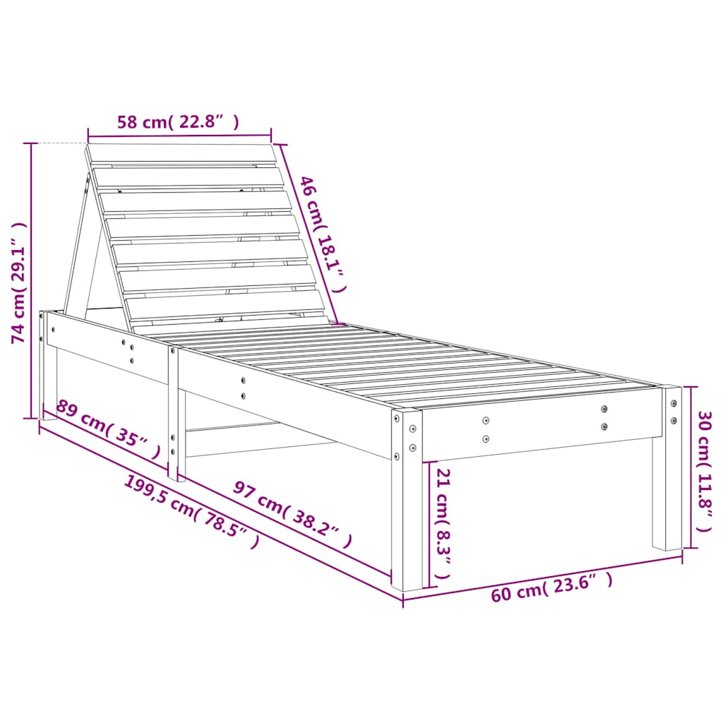 Sun Loungers 2 pcs Black 199.5x60x74 cm Solid Wood Pine