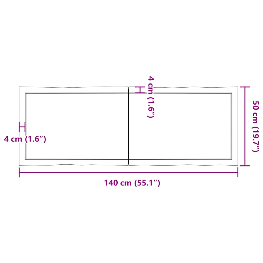 Table Top Light Brown 140x50x(2-6) cm Live Edge