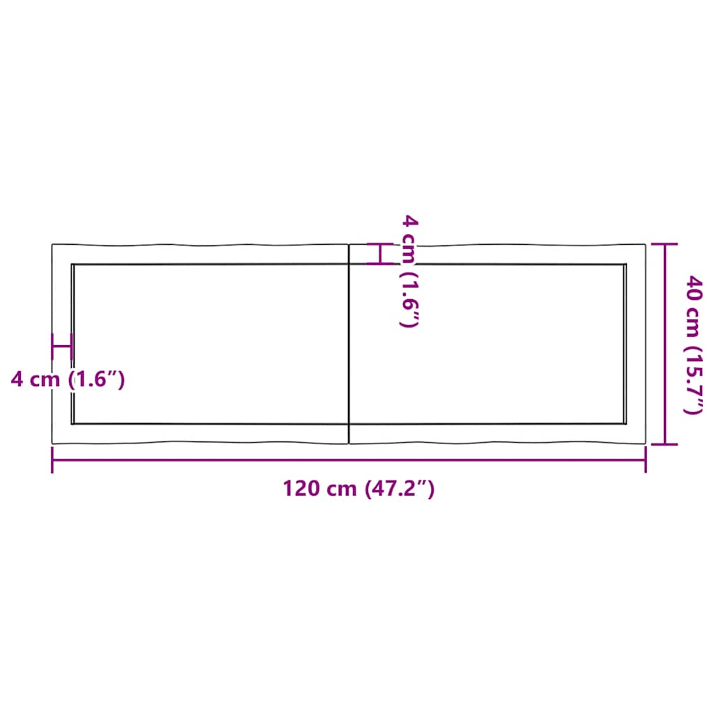 Table Top Dark Brown 120x40x(2-4) cm Live Edge