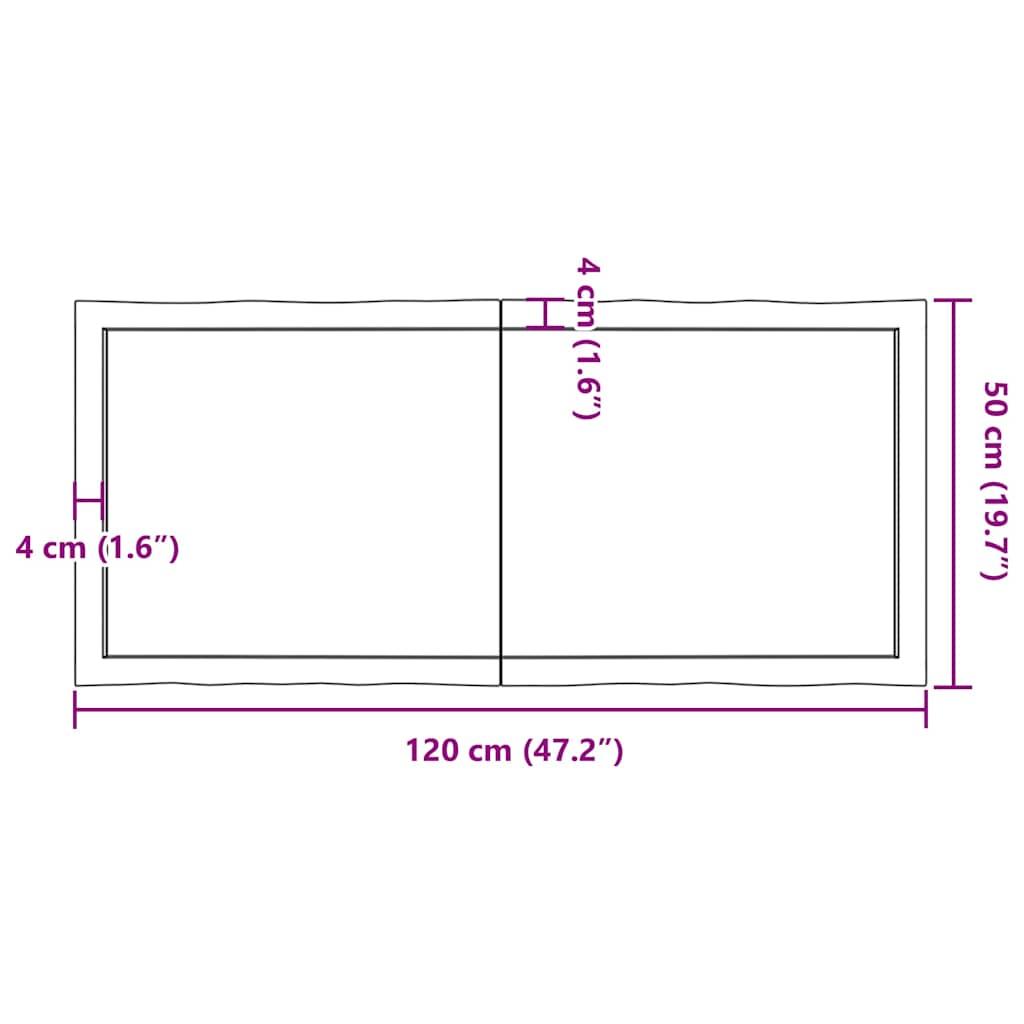 Table Top Dark Brown 120x50x(2-6) cm Live Edge