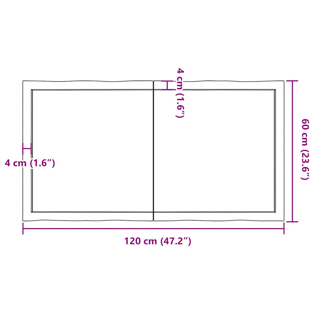 Table Top Dark Brown 120x60x(2-4) cm Live Edge