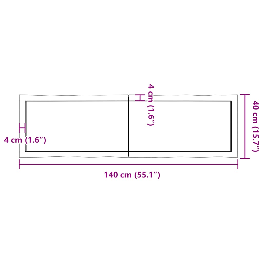 Table Top Dark Brown 140x40x(2-4) cm Live Edge