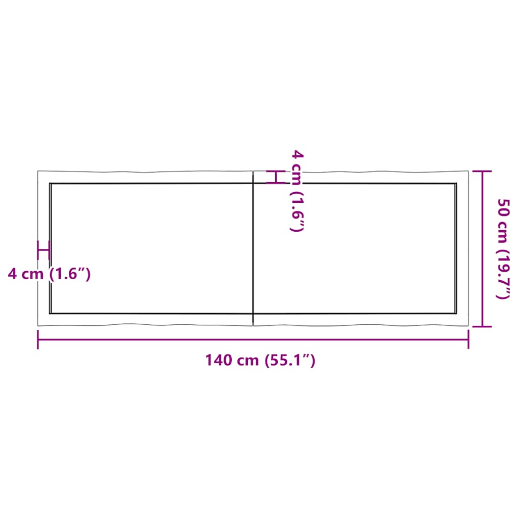 Table Top Dark Brown 140x50x(2-4) cm Live Edge