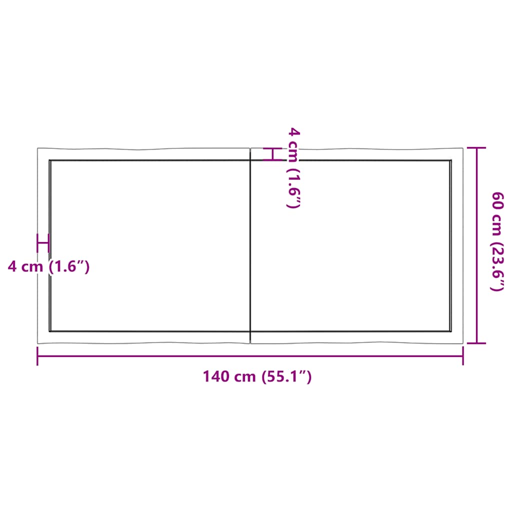 Table Top Dark Brown 140x60x(2-4) cm Live Edge