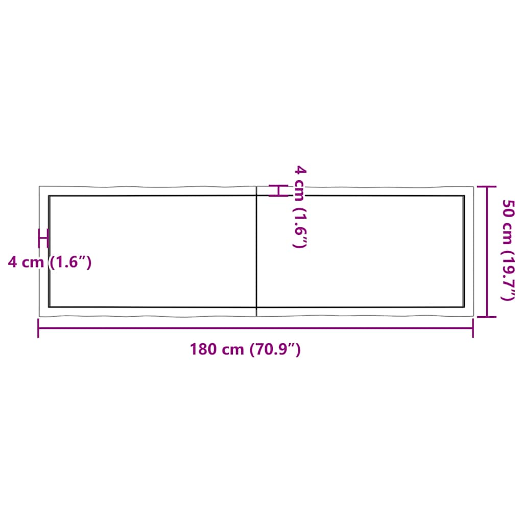 Table Top Dark Brown 180x50x(2-4) cm Live Edge