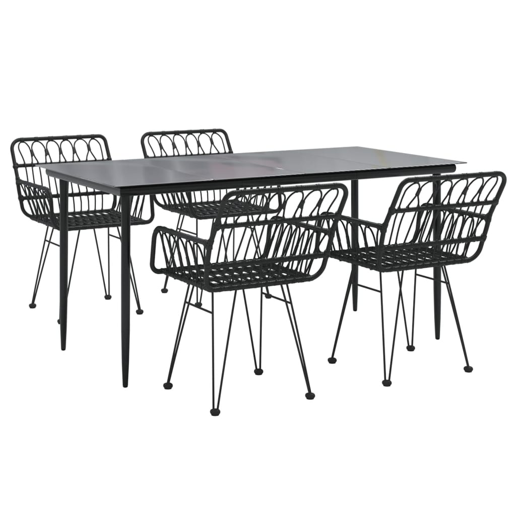 5 Piece Garden Dining Set Black Poly Rattan