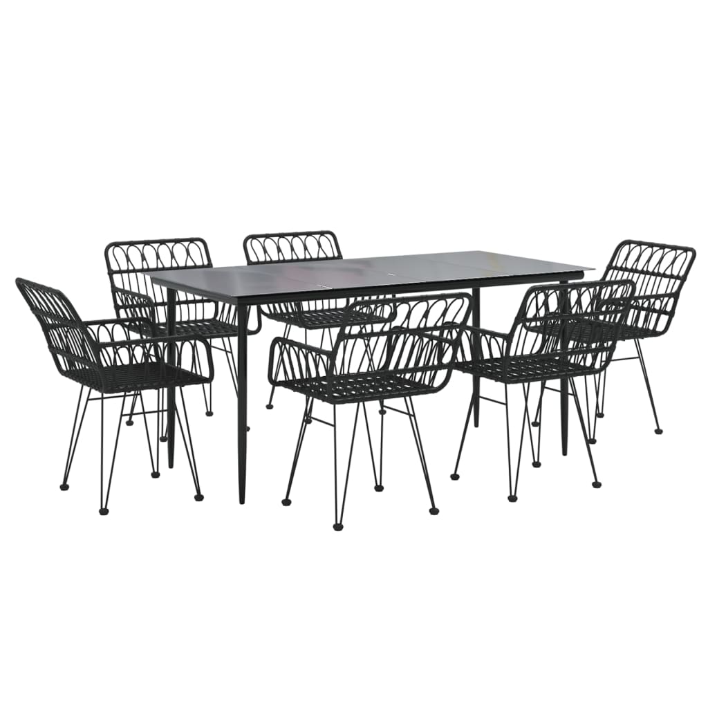 7 Piece Garden Dining Set Black Poly Rattan