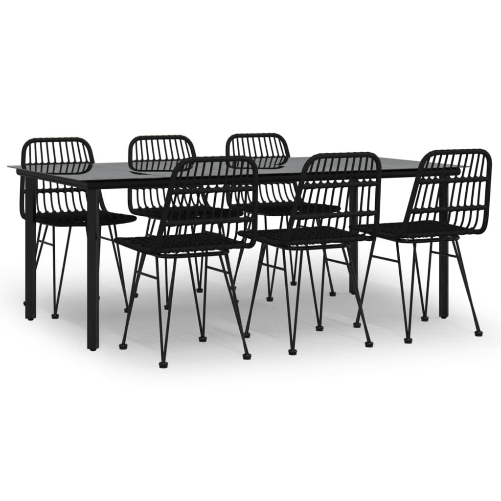 7 Piece Garden Dining Set Black Poly Rattan