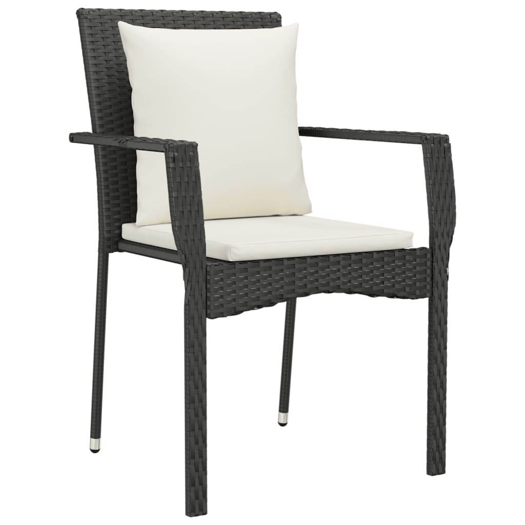 3 Piece Garden Dining Set with Cushions Black Poly Rattan
