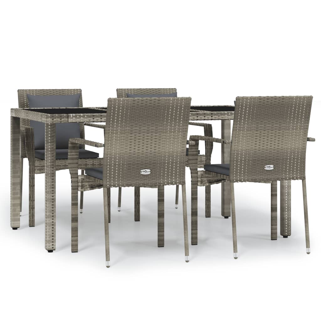 5 Piece Garden Dining Set with Cushions Grey Poly Rattan